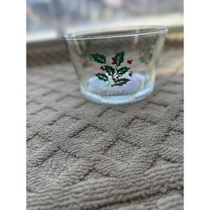 Vtg Christmas Indiana Glass Holly‎ Berry Fruit Vegetable Serving Bowl Ice Bucket
